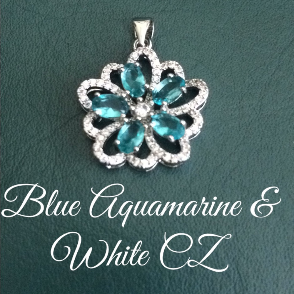 🆕Blue Aquamarine White CZ  Pendant ⭐️